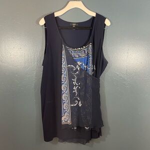 Alfani Women’s Blue Sleeveless Faux Wrap Blouse Size 3X